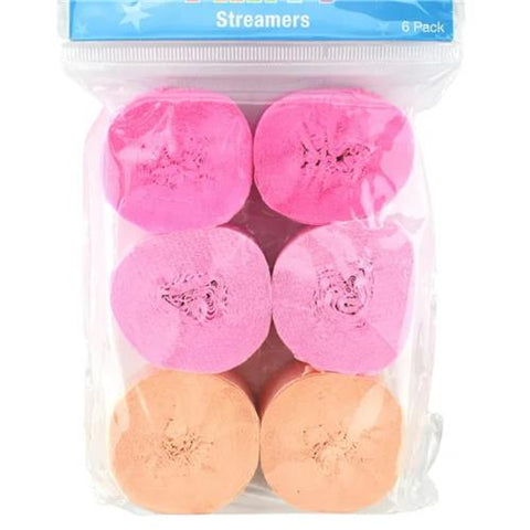 Pastel Pink & Coral Crepe Paper Streamers - 6 Pack