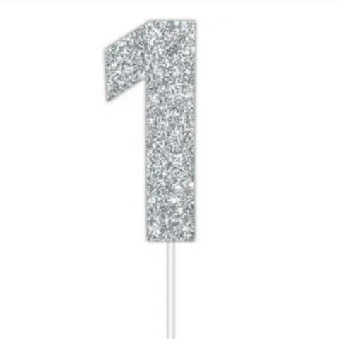 Silver Number 1 Card Cake Topper