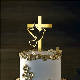 Dove With Cross Gold Acrylic Cake Topper