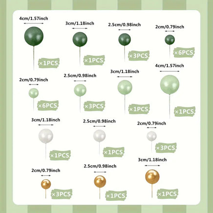 Green, White & Gold Balls Cake Decorations