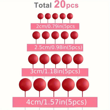 Red Ball Cake Decorations - 20 Piece Set