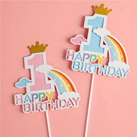 Cute Rainbow 1st Birthday Card Cake Topper.