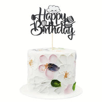 Chef Theme Happy Birthday Cake Topper. Glitter Card