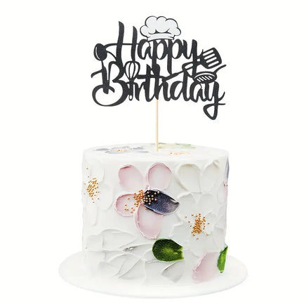 Chef Theme Happy Birthday Cake Topper. Glitter Card