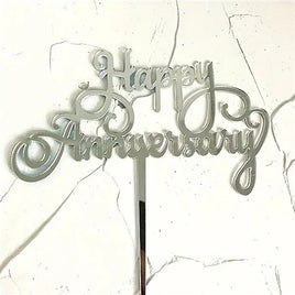Happy Anniversary Cake Topper - Silver Acrylic