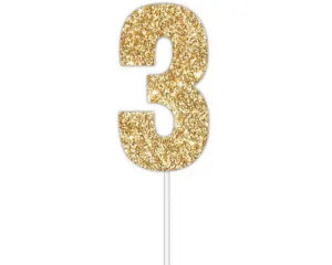 Number 3 Gold Cake Topper - Quality Card
