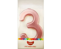 Large Number 3 Candle - Metallic Finish