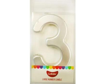 Large Number 3 Candle - Metallic Finish