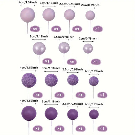 Purple Balls Cake Decorations 15 Piece Set