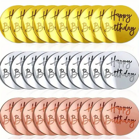 Acrylic Happy Birthday Cupcake Disc Round - 3 Colours