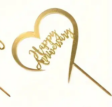 Happy Anniversary Cake Topper - Gold Acrylic