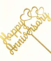 Happy Anniversary Cake Topper - Gold Acrylic