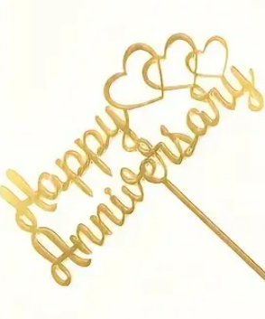 Happy Anniversary Cake Topper - Gold Acrylic