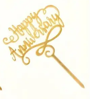 Happy Anniversary Cake Topper - Gold Acrylic