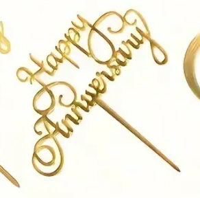 Happy Anniversary Cake Topper - Gold Acrylic