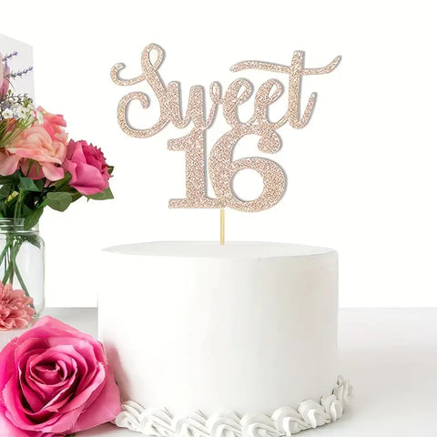 Rose Gold Sweet 16 Card Cake Topper
