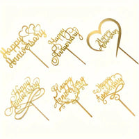 Happy Anniversary Cake Topper - Gold Acrylic
