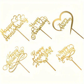 Happy Anniversary Cake Topper - Gold Acrylic