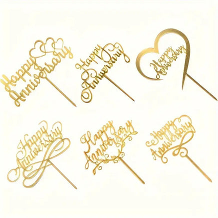 Happy Anniversary Cake Topper - Gold Acrylic