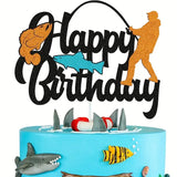 Fishing Theme Happy Birthday Card Cake Topper