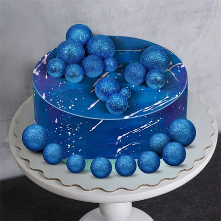 Glitter Blue Ball Cake Decorations - Non Edible