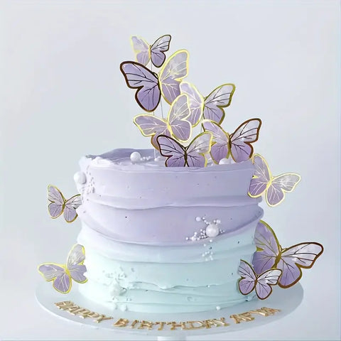 Butterfly Card Cake Decorations - Purple and Gold