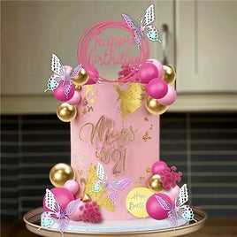 Cake Decorations Pink & Gold - 41 Pieces
