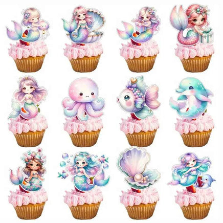 Whimsical Unicorn & Sea Creature Cupcake Picks x12