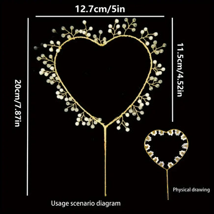 Gold Heart Cake Topper With Ivory Pearls