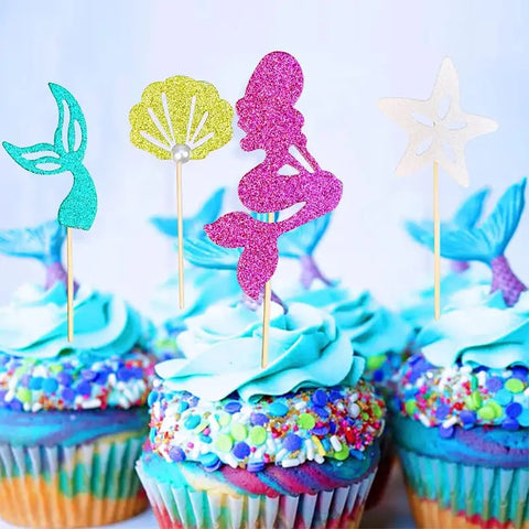 Glittery Mermaid Theme Cupcake Picks x12