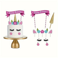 Super Cute Card Unicorn Cake Topper Set.