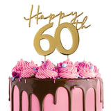 Happy 60th Gold Metal Plated Cake Topper