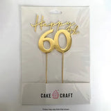 Happy 60th Gold Metal Plated Cake Topper