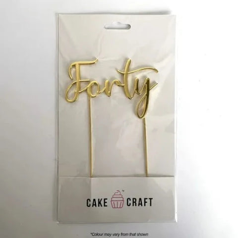 Forty Gold Cake Topper - Metal Plated Acrylic.