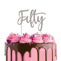 Fifty Silver Cake Topper - Metal Plated.