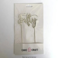 Fifty Silver Cake Topper - Metal Plated.