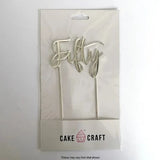 Fifty Silver Metal Plated Cake Topper