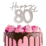 Happy 80th Silver Metal Plated Cake Topper