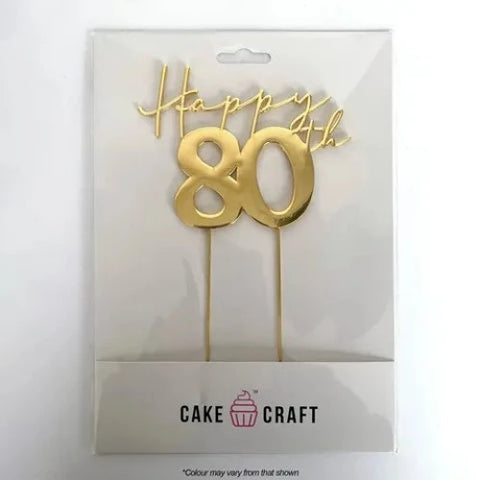 Happy 80th Cake Topper - Gold Metal Plated