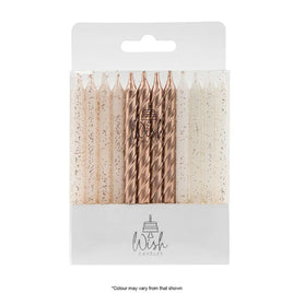 Wish Rose Gold and White Spiral Cake Candles. 24 Pack