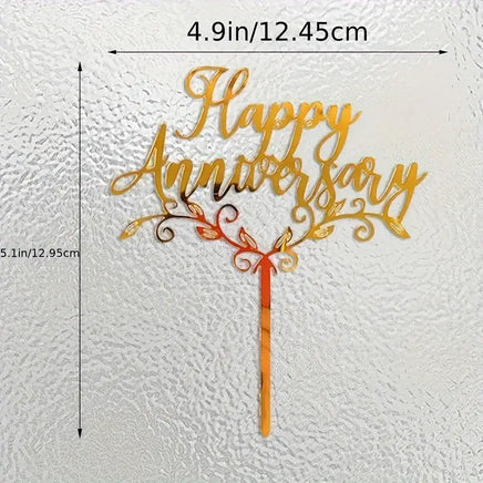 Happy Anniversary Cake Topper - Gold Acrylic