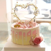 Gold Heart Cake Topper With Ivory Pearls