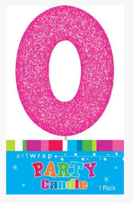 Number 0 Pink Candle With Shimmery Glitter