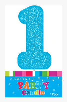 Number 1 Blue Candle With Shimmery Glitter