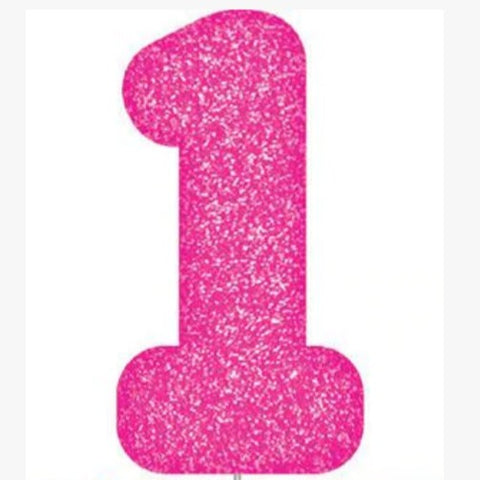 Number 1 Pink Candle With Shimmery Glitter