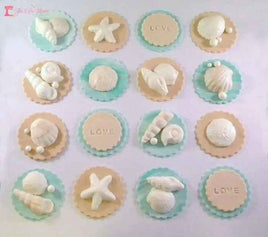 Beach theme fondant cupcake toppers. Set of 12
