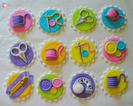 Sewing Theme Fondant Cupcake Toppers. Pack of 12