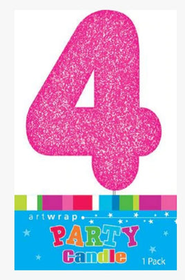 Number 4 Pink Candle With Shimmery Glitter.