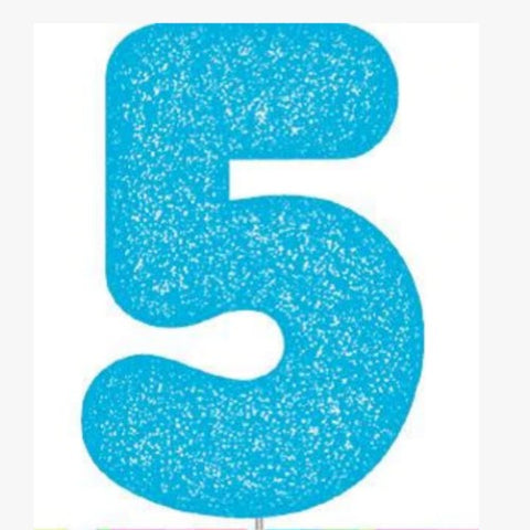 Number 5 Blue Candle With Shimmery Glitter