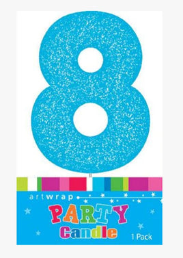 Number 8 Blue Candle With Shimmery Glitter